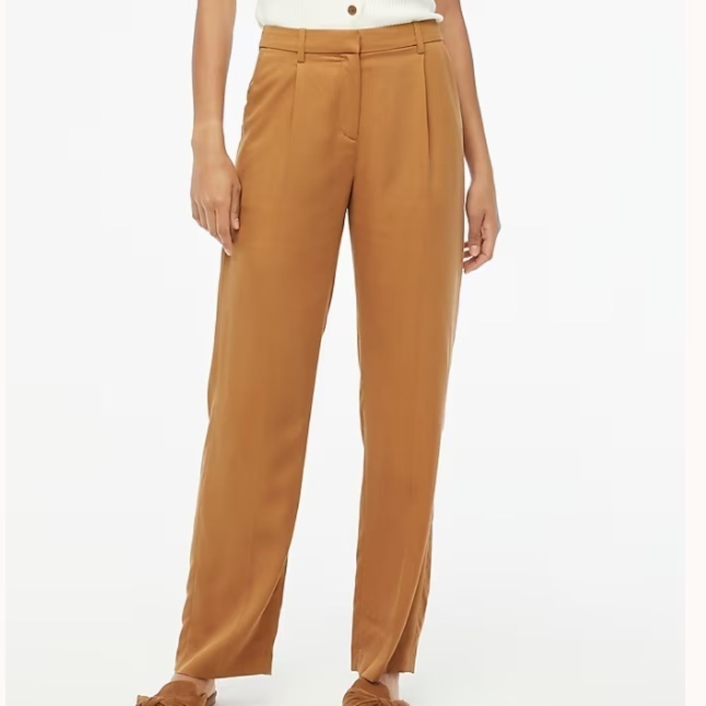 J crew Wide-leg pleated twill trouser pant warm brandy